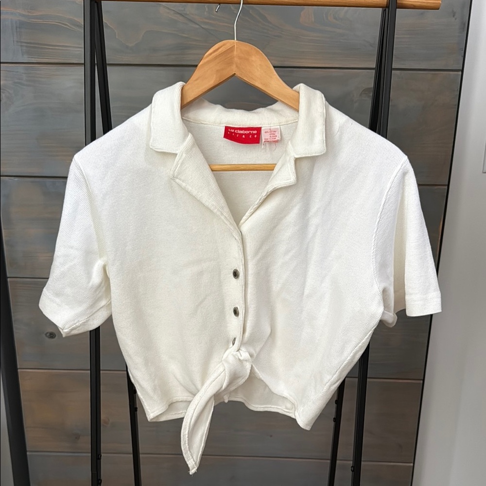 Vintage Liz Claiborne White Button-Up Tie Front Top